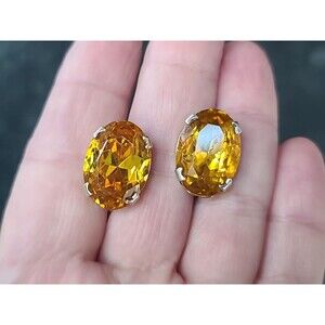 925 Sterling Silver Yellow Glass Screwback Earrings Vintage